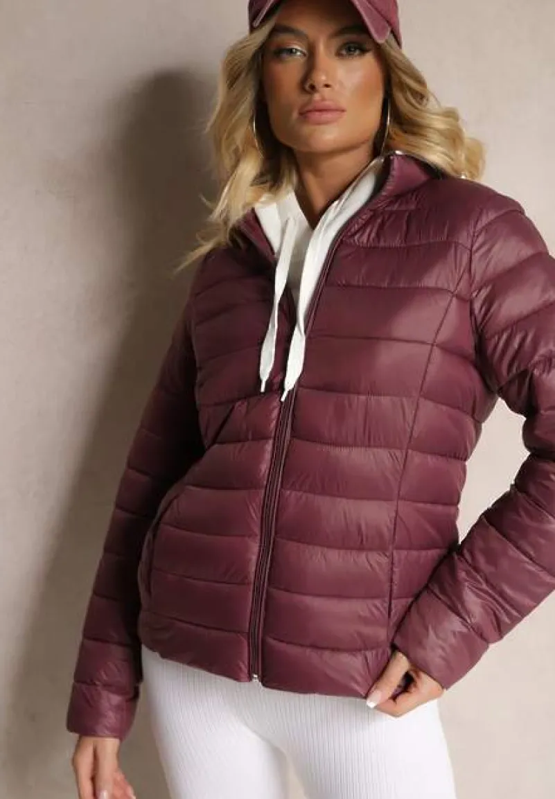 Bordowa Casualowa Kurtka Ozdobiona Pikowaniem Nelionea