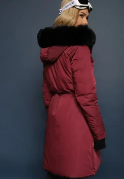 Bordowa Długa Kurtka Płaszcz o Dwustronnym Fasonie z Kapturem Astrae