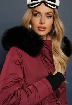 Bordowa Długa Kurtka Płaszcz o Dwustronnym Fasonie z Kapturem Astrae