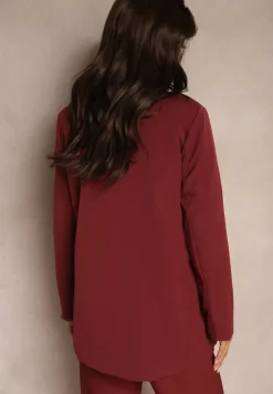 Bordowa Dwurzędowa Marynarka na Guziki z Poduszkami w Ramionach Elennia