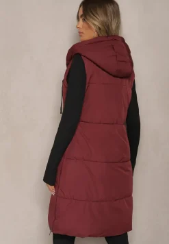 Bordowa Kamizelka Pikowana Wykończona Kapturem i Sznurkami Quinaria