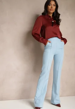 Bordowa Koszula z Bufiastymi Rękawami Kołnierzem z Perłami i Broszką Gonathiel