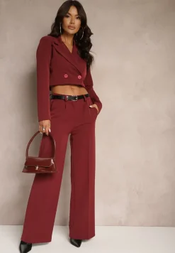 Bordowa Krótka Marynarka z Poduszkami w Ramionach Eclinta