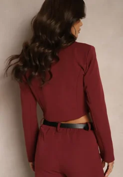 Bordowa Krótka Marynarka z Poduszkami w Ramionach Eclinta