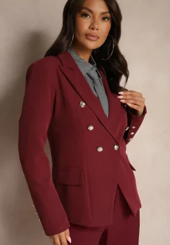 Bordowa Marynarka na Guziki z Poduszkami w Ramionach Ilysane