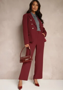 Bordowa Marynarka na Guziki z Poduszkami w Ramionach Ilysane