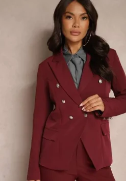 Bordowa Marynarka na Guziki z Poduszkami w Ramionach Ilysane