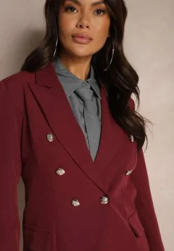 Bordowa Marynarka na Guziki z Poduszkami w Ramionach Ilysane