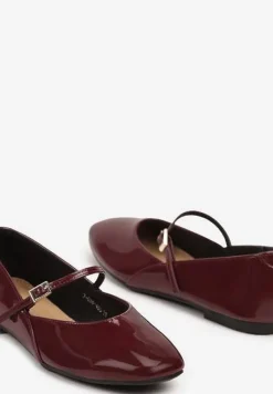 Bordowe Balerinki Mary Jane na Płaskiej Podeszwie z Paskami na Sprzączki Zinitia
