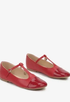Bordowe Balerinki na Płaskiej Podeszwie z Lakierowanym Noskiem i Sprzączką Lerirra