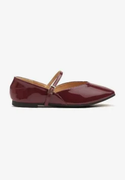 Bordowe Balerinki Vices z Paseczkiem ze Sprzączką i Ozdobnym Przeszyciem Desorila