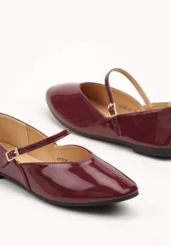 Bordowe Balerinki Vices z Paseczkiem ze Sprzączką i Ozdobnym Przeszyciem Desorila