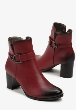 Bordowe Botki na Obcasie Typu Słupek z Klamrą Eriscelia