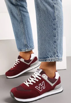 Bordowe Buty Sportowe z Imitacji Zamszu z Naszywką Lysadna