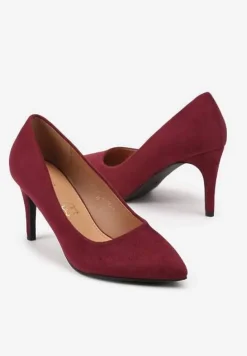 Bordowe Casualowe Czółenka na Szpilce z Wkładką ze Skóry Naturalnej Cleinae