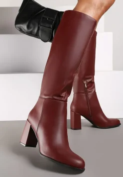 Bordowe Casualowe Kozaki na Słupku Zindelina