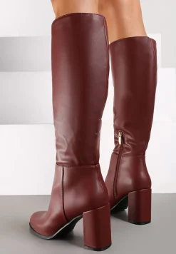 Bordowe Casualowe Kozaki na Słupku Zindelina