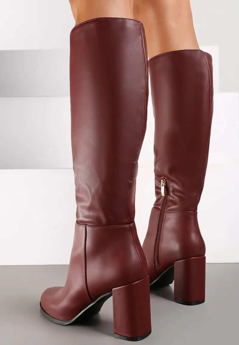 Bordowe Casualowe Kozaki na Słupku Zindelina