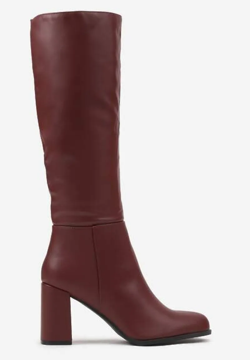 Bordowe Casualowe Kozaki na Słupku Zindelina