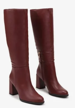 Bordowe Casualowe Kozaki na Słupku Zindelina