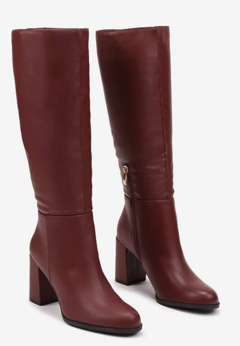 Bordowe Casualowe Kozaki na Słupku Zindelina