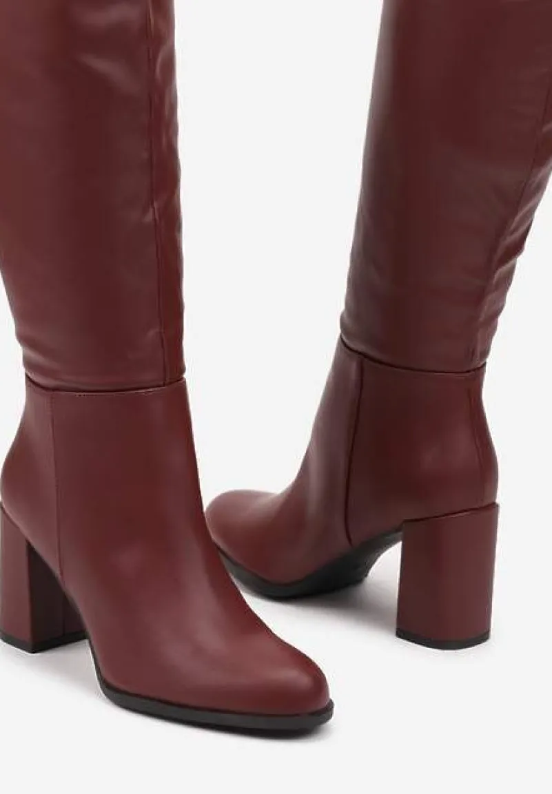 Bordowe Casualowe Kozaki na Słupku Zindelina