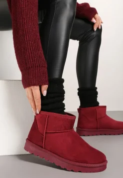 Bordowe Casualowe Ocieplane Śniegowce na Płaskiej Podeszwie Emelunetta
