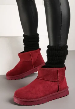 Bordowe Casualowe Ocieplane Śniegowce na Płaskiej Podeszwie Emelunetta