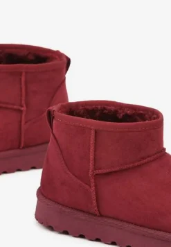 Bordowe Casualowe Ocieplane Śniegowce na Płaskiej Podeszwie Emelunetta