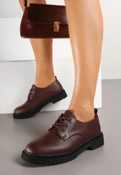 Bordowe Casualowe Półbuty na Płaskiej Podeszwie ze Sznurowaniem Migola
