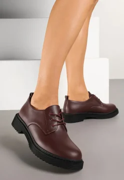 Bordowe Casualowe Półbuty na Płaskiej Podeszwie ze Sznurowaniem Migola