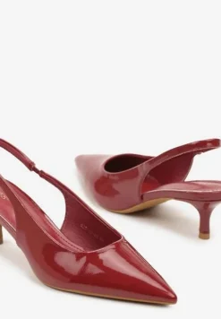 Bordowe Czółenka Slingback Vices z Lakierowanym Połyskiem na Kaczuszce Sonwena