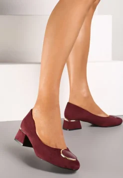 Bordowe Czółenka Vices z Wkładką z Naturalnej Skóry i Metalowymi Akcentami Jorinna