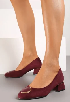 Bordowe Czółenka Vices z Wkładką z Naturalnej Skóry i Metalowymi Akcentami Jorinna