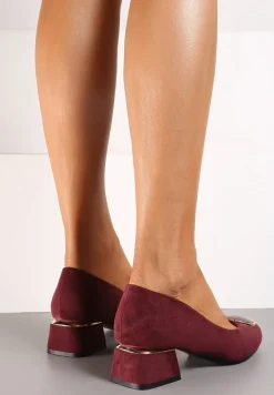 Bordowe Czółenka Vices z Wkładką z Naturalnej Skóry i Metalowymi Akcentami Jorinna