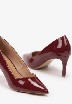 Bordowe Eleganckie Czółenka na Szpilce z Wkładką ze Skóry Naturalnej Lerianna