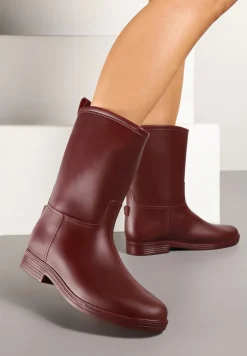 Bordowe Eleganckie Kalosze z Ozdobnym Przeszyciem Lenrisa