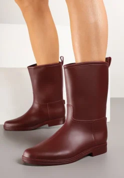 Bordowe Eleganckie Kalosze z Ozdobnym Przeszyciem Lenrisa