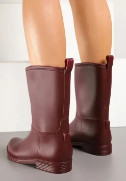 Bordowe Eleganckie Kalosze z Ozdobnym Przeszyciem Lenrisa