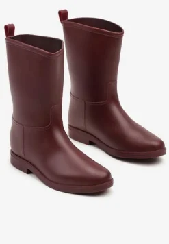 Bordowe Eleganckie Kalosze z Ozdobnym Przeszyciem Lenrisa