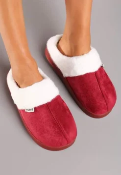 Bordowe Kapcie na Płaskiej Podeszwie z Futerkiem Lerivena