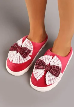 Bordowe Kapcie Vices na Grubej Podeszwie z Ozdobną Kokardą Tinnella