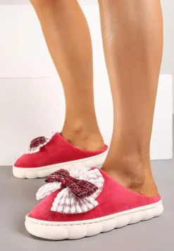 Bordowe Kapcie Vices na Grubej Podeszwie z Ozdobną Kokardą Tinnella