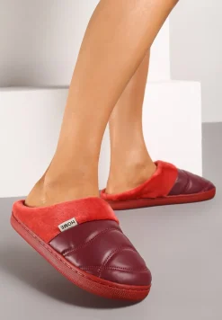 Bordowe Kapcie Vices na Płaskiej Podeszwie z Futerkiem i Pikowaniem Equaravia