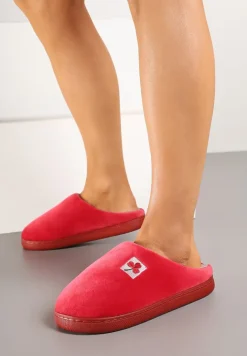 Bordowe Kapcie Vices z Weluru na Płaskiej Podeszwie Cellia