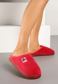 Bordowe Kapcie Vices z Weluru na Płaskiej Podeszwie Cellia