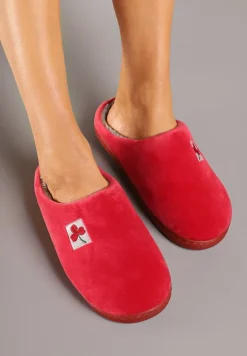 Bordowe Kapcie Vices z Weluru na Płaskiej Podeszwie Cellia