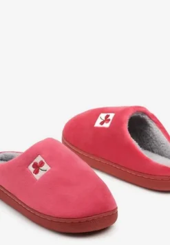 Bordowe Kapcie Vices z Weluru na Płaskiej Podeszwie Cellia