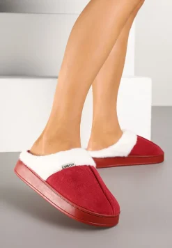 Bordowe Klasyczne Kapcie Vices z Ozdobnym Futrem Eleahilde