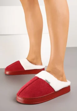 Bordowe Klasyczne Kapcie Vices z Ozdobnym Futrem Eleahilde